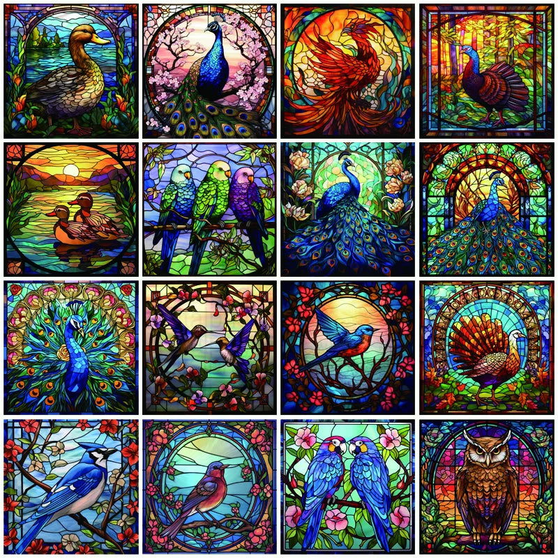 Custom size Window Film Stained Glass Films Frosted Privacy Static Cling Retro Bird Peacock Sticker Bathroom Skylight Decor
