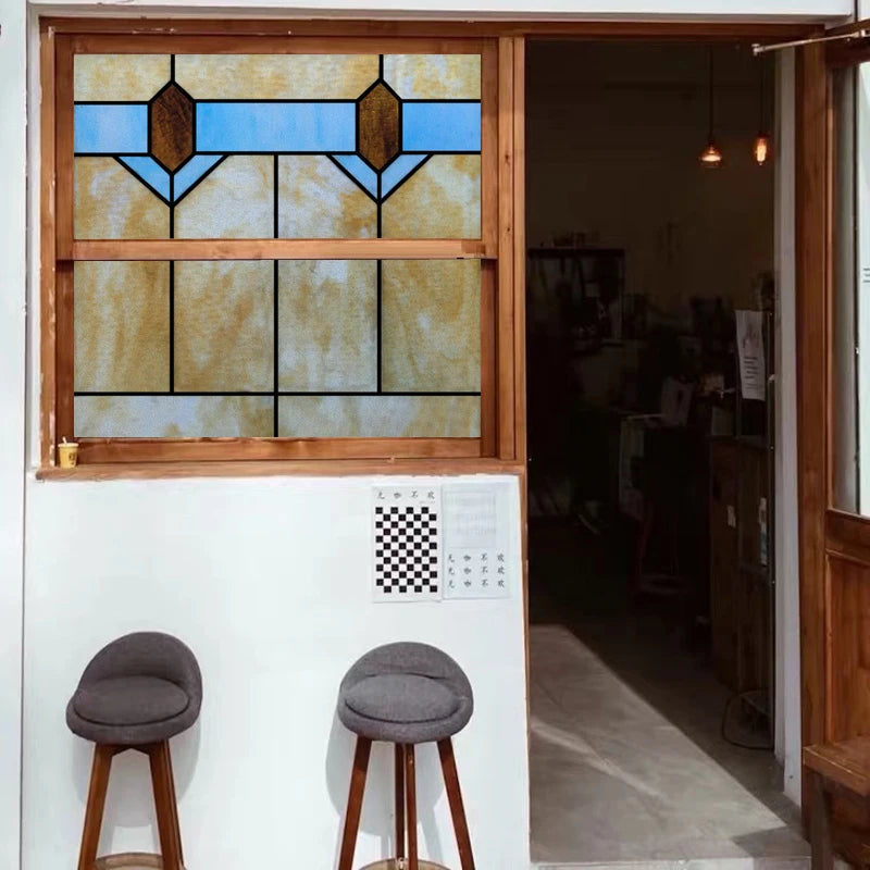 Custom size Glass Film/Stained Glass Sticker Frosted Privacy Static Cling Retro Vintage Pattern Shower Bathroom Office Home Deco
