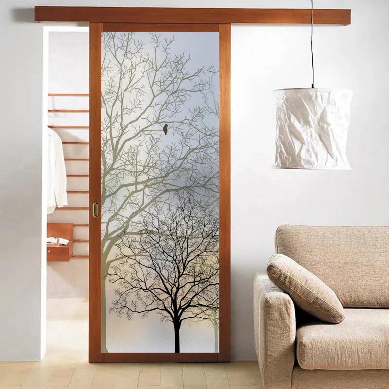 Custom Size Stained Glass Window Film,Frosted Privacy Static Cling,Privacy Films Door Sticker,Kitchen Bathroom Tree Home Decor