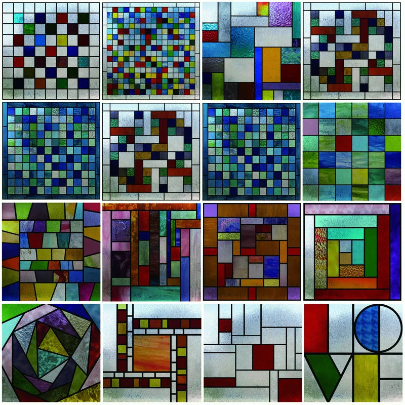 Window Film Frosted Stained Glass Films,Customized Art Design Mosaic Static Cling Sticker,Home Decor Foil Window Treatment