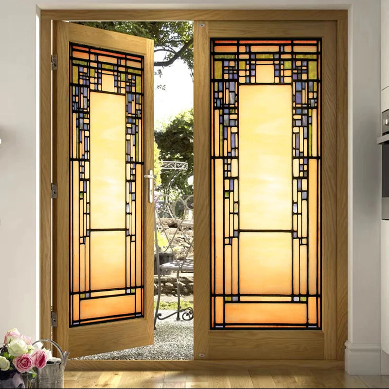 Custom Size Stained Glass Window Film Frosted Privacy Static Cling Retro Geometry Stickers Shower Bathroom Office Home Deco