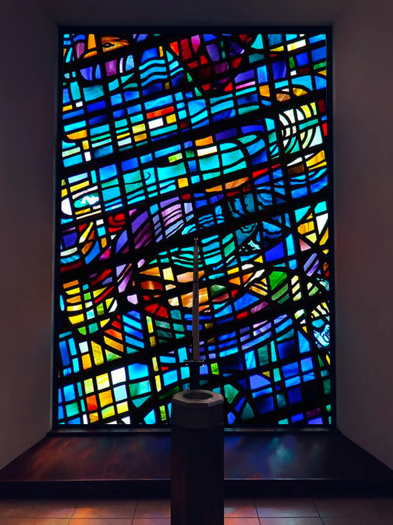 Window Film Frosted Stained Glass Films,Opaque Frosted Privacy Reusable Home-Decor Sun catcher Rainbow Color Window Covering