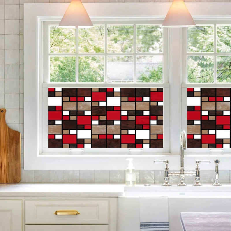 Window Film Frosted Stained Glass Films,Opaque Frosted Privacy Reusable Home-Decor Sun catcher Rainbow Color Window Covering