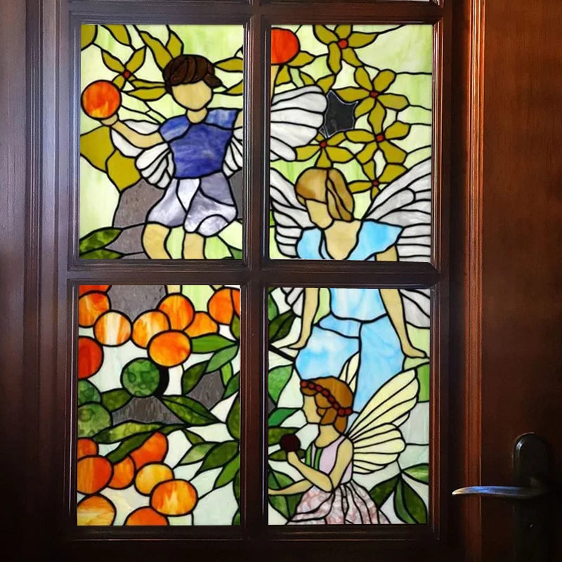Custom Size Window Stained Glass Films,Mermaid,Flower Fairy,People Painting Stickers For Bathroom Bedroom Door Office Home Decor