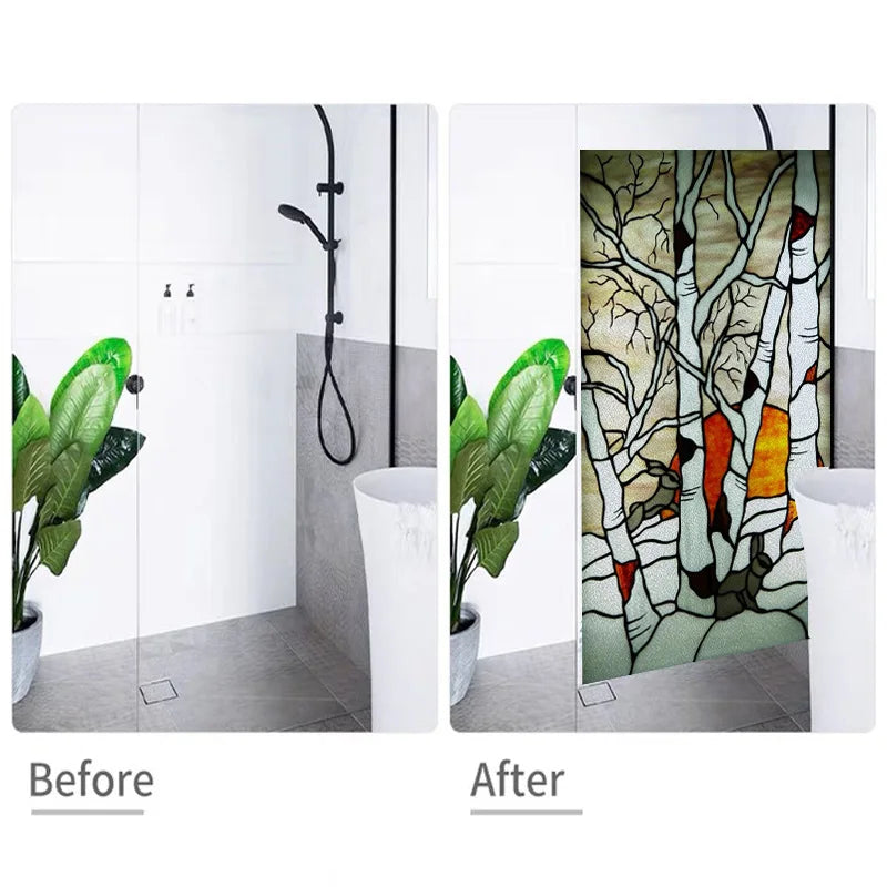 Custom size Glass Films,Stained Glass Stickers,Static Cling,Frosted Privacy Print Tree,For Window Door Home Decor