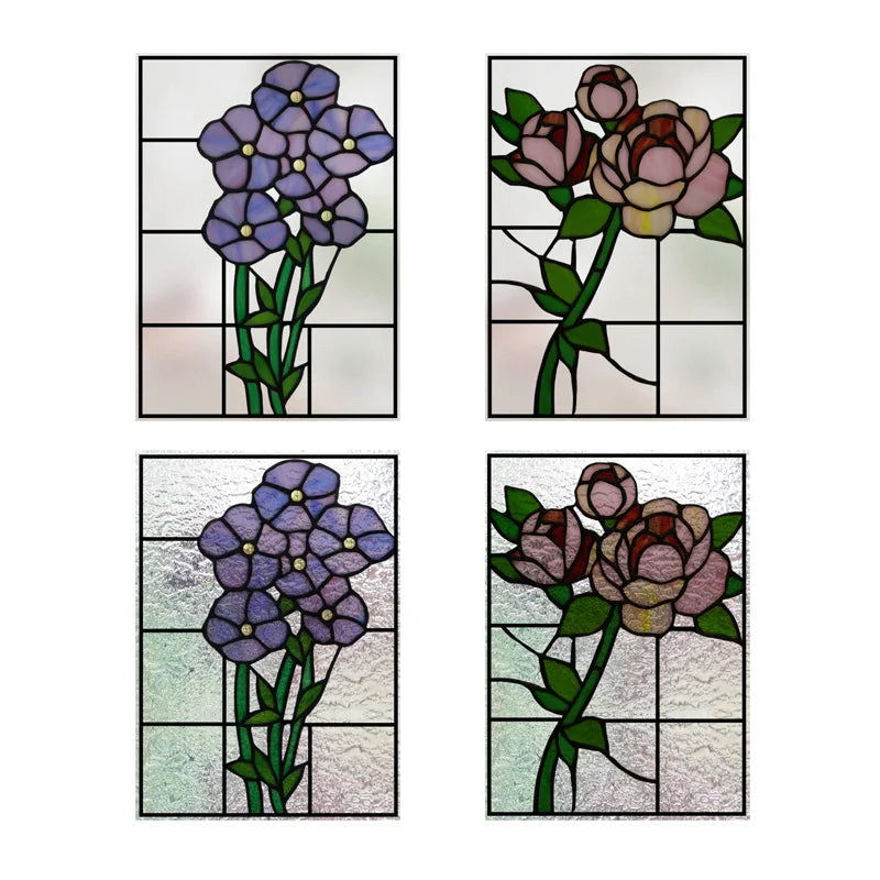 Window Film Frosted Stained Glass Films Customized Flower Rose Static Cling Sticker,Home Decor Foil Window Treatment