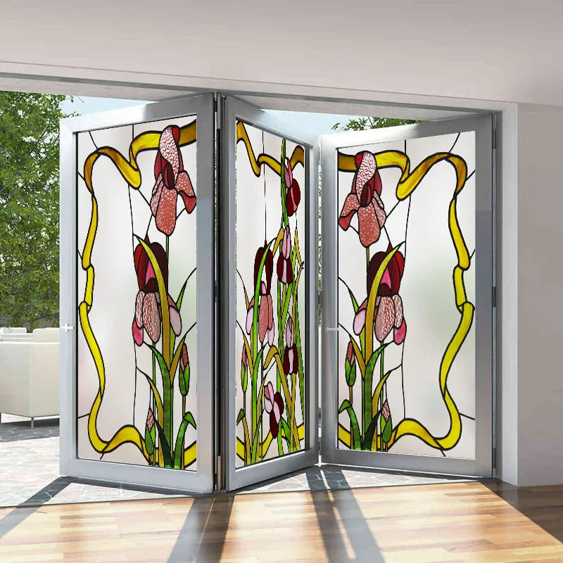 Window Film Frosted Stained Glass Films,Print Flowers Static Cling,Privacy Door Sticker,Kitchen Office Home Decor Customized
