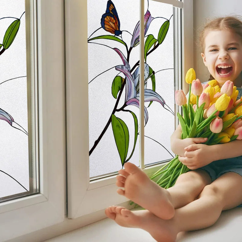 Window Film Frosted Stained Glass Films Print Flowers Static Cling Privacy Door Sticker Kitchen Office Home Decor Customized