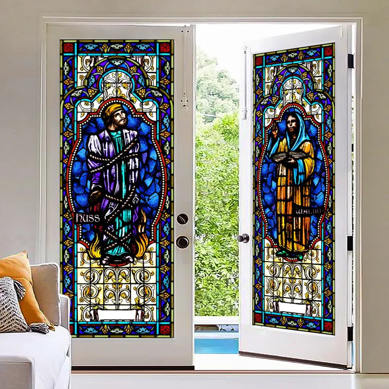 Religious Stained Glass Films,Frosted Window Sticker,Christ Gothic Styles Painting,for Church Prayer room House of Worship Home