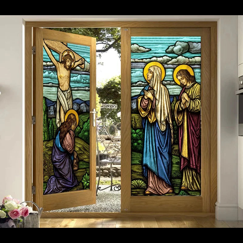 Custom size Window Stained Glass film Door sticker Christian Pictures Wall Stickers Glass decor church Jesus Poster Cus