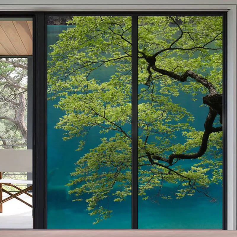 Window Film Frosted Stained Glass Films,Customized Scenery,Tree,Waterfall,Static Cling Sticker,Home Decor Foil Window Treatment