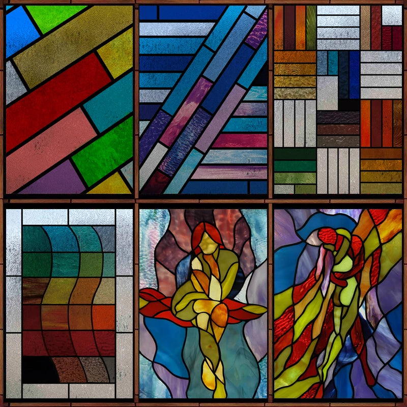 Window Film 3D Frosted Stained Glass Films,Customized Art Design Mosaic Static Cling Sticker,Home Decor Foil Window Treatment
