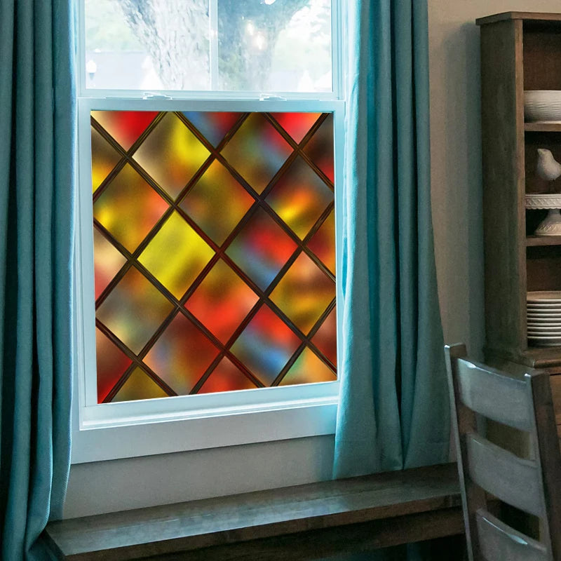 3D Red Square Window Film Print Sticker Cling Stained Glass Films Privacy Films Door Sticker Office Home Decor Customized