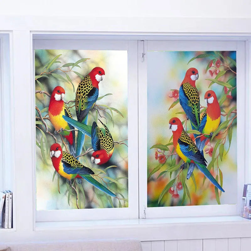Window Film Frosted Stained Glass Films,Customized Art Deco Design Birds Static Cling Sticker,Home Decor Foil Window Treatment