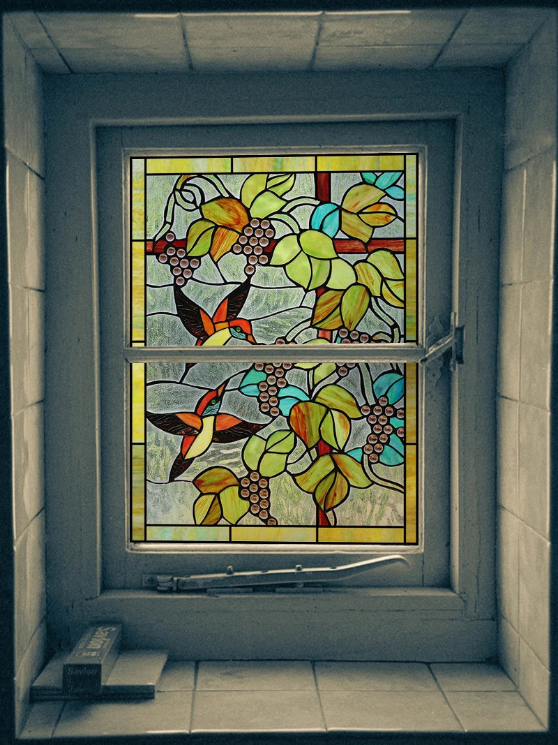 Window Film Frosted Stained Glass Films Customized Art Peacock Hummingbird Static Cling Sticker,Home Decor Window Treatment
