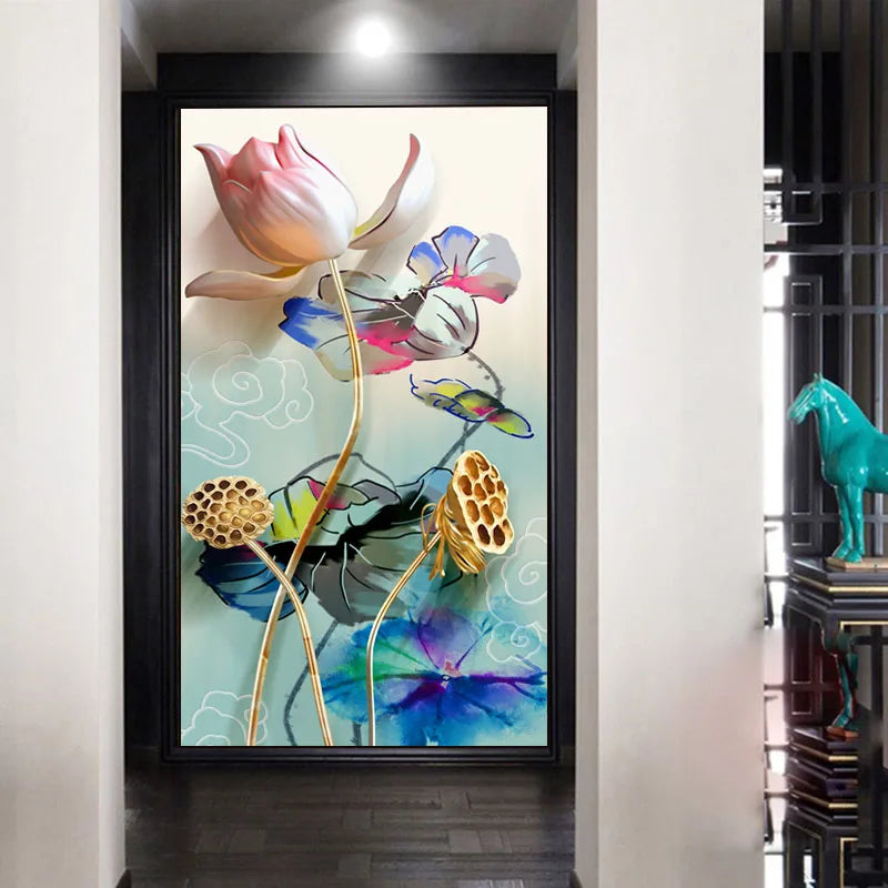 Customized size 3D Windows Glass Film Door Stickers modern sticker Art opaque Self-Adhesive OR static cling Lotus