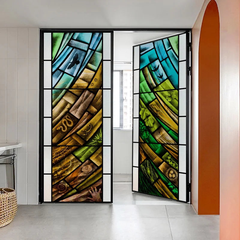 Custom size Stained Glass Window Film Retro Stickers Static Cling For Kitchen Bathroom Bedroom Glass Sliding Door Home Decor