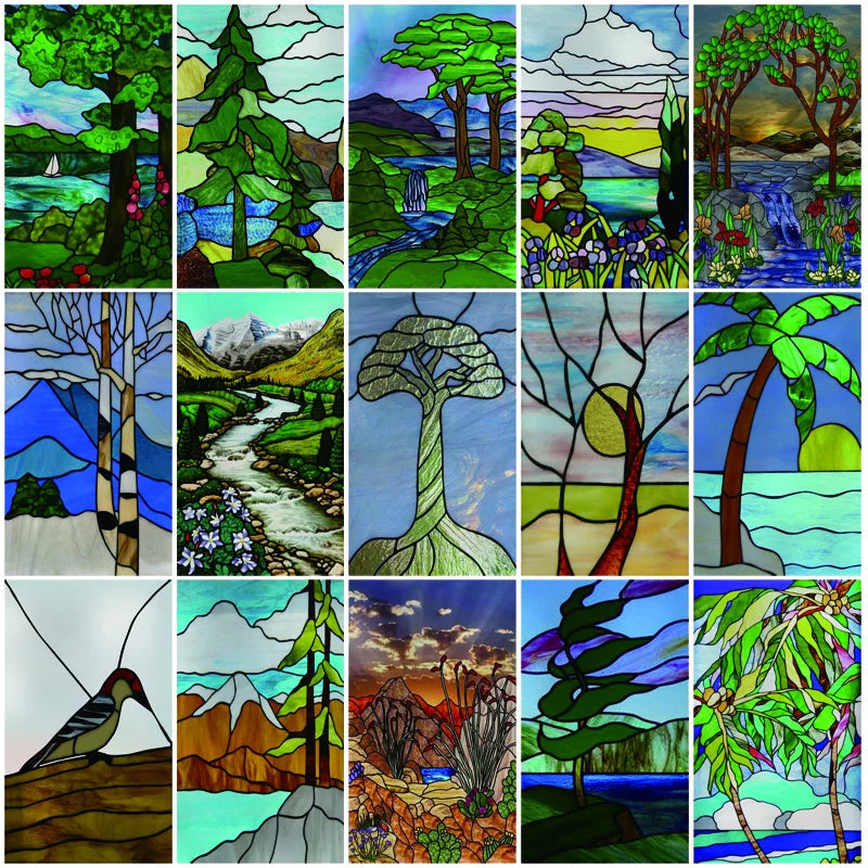 Custom size Glass Films,Stained Glass Stickers,Static Cling,Frosted Privacy Print Tree,Rivers For Window Door Home Decor