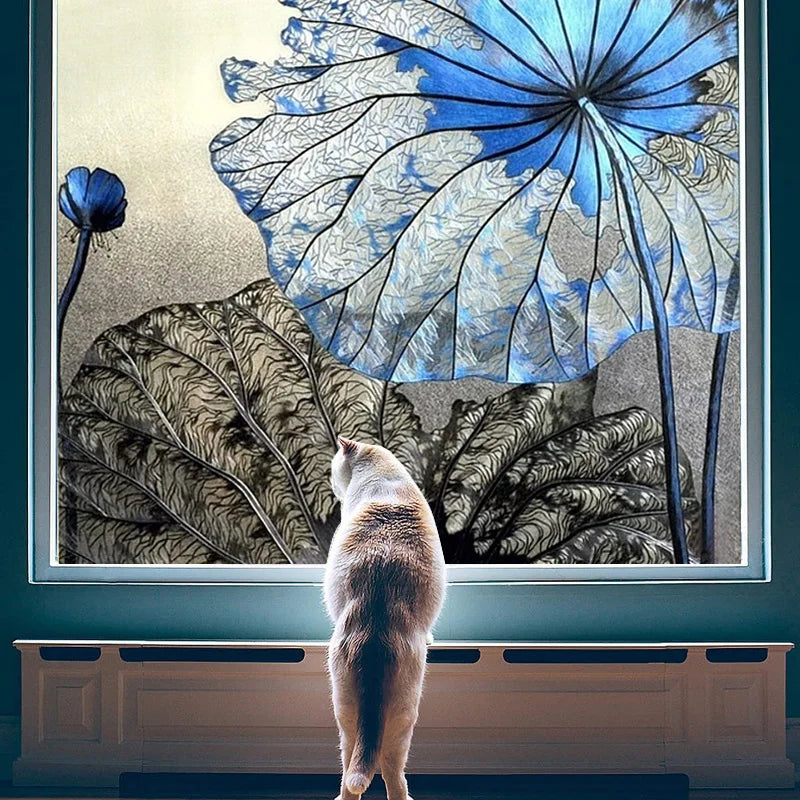 Custom Size Windows Stained Glass Films Door Stickers Wall sticker Art Opaque Satic Cling Lotus Poster Home Decor