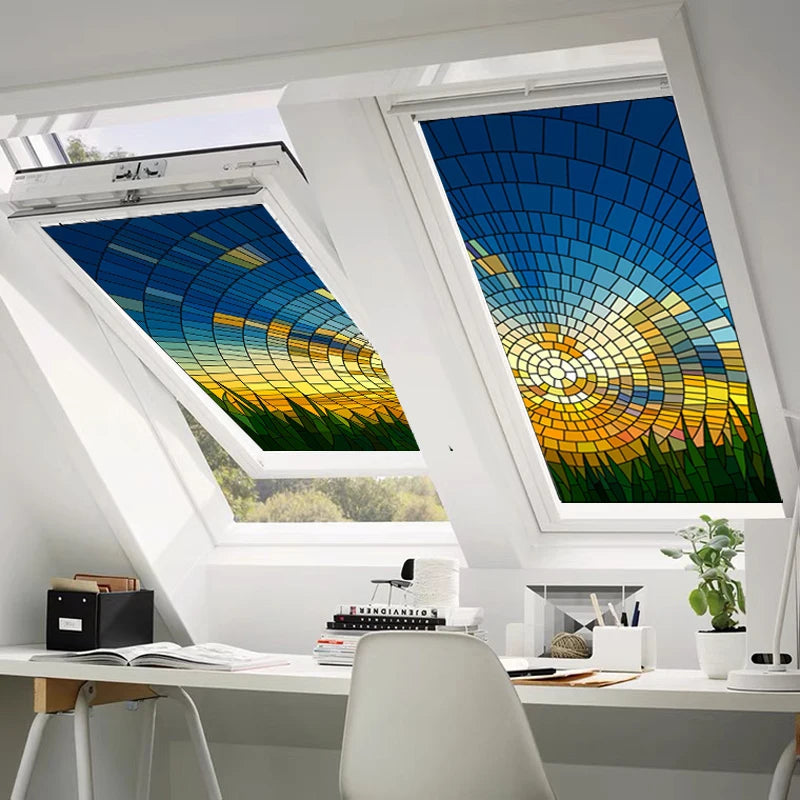Custom size Glass Films,Large Selection of Landscape painting Stained Glass Window Films. Iris,Tree,Mountain,Rivers,Cloud