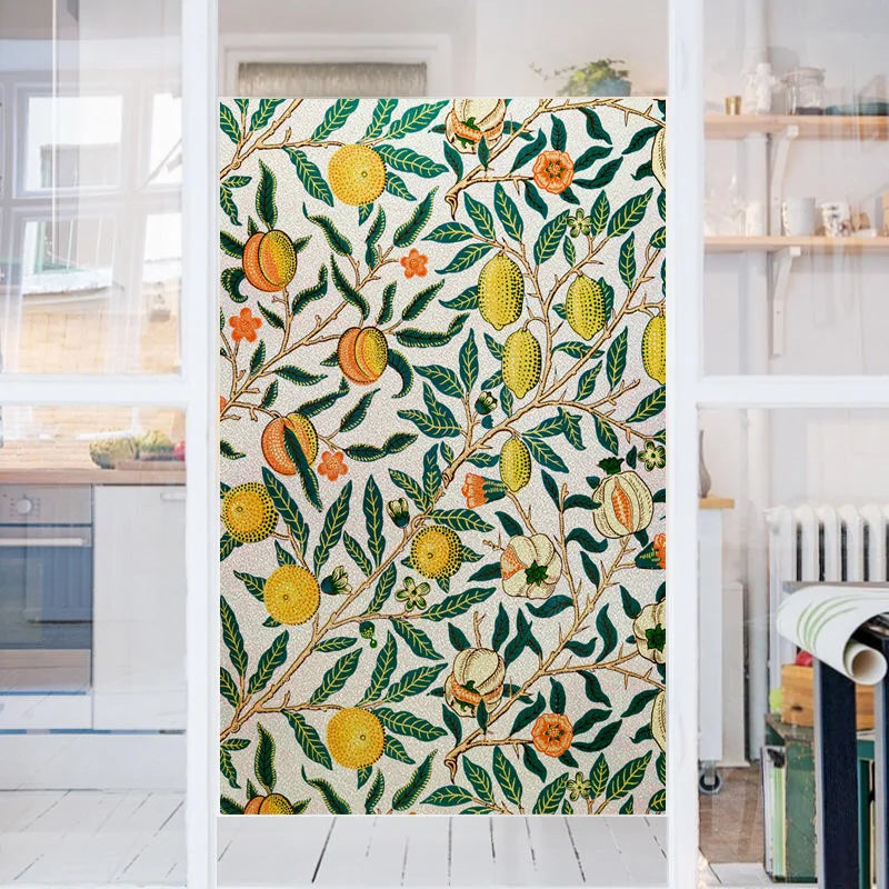 Window Film Frosted Stained Glass Films Customized Privacy Static Cling For Bathroom Door Sticker Lemon Fruit Tree Flower
