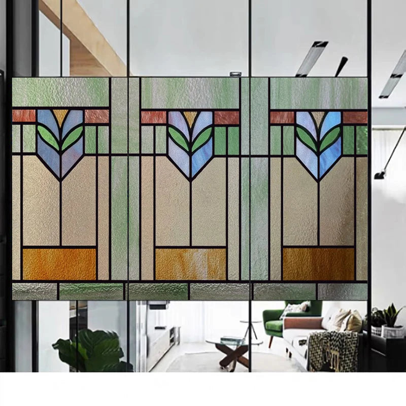 Custom size Window Film Stained Glass Decorative Retro Window Sticker Privacy Frosted Static Cling Home Decal for Glass
