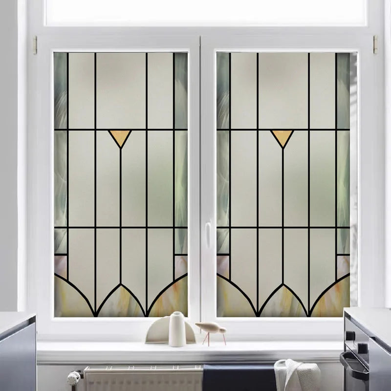 Custom Size Stained Glass Window Film,Frosted Privacy Static Cling,Retro Prairie Style Stickers,Kitchen Bathroom Door Home Decor