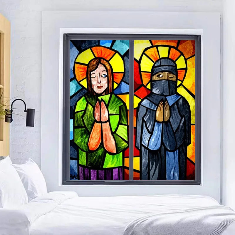 Window Film Stained Glass Films Custom size Static Cling,Women Jesus Christ Angels Virgin Mary Picture Decor Window Treatment
