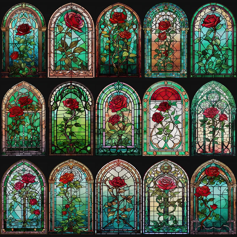 Privacy Windows Film Rose Stained Glass Window Door Stickers No Glue Static Cling Decorative Frosted Window Films