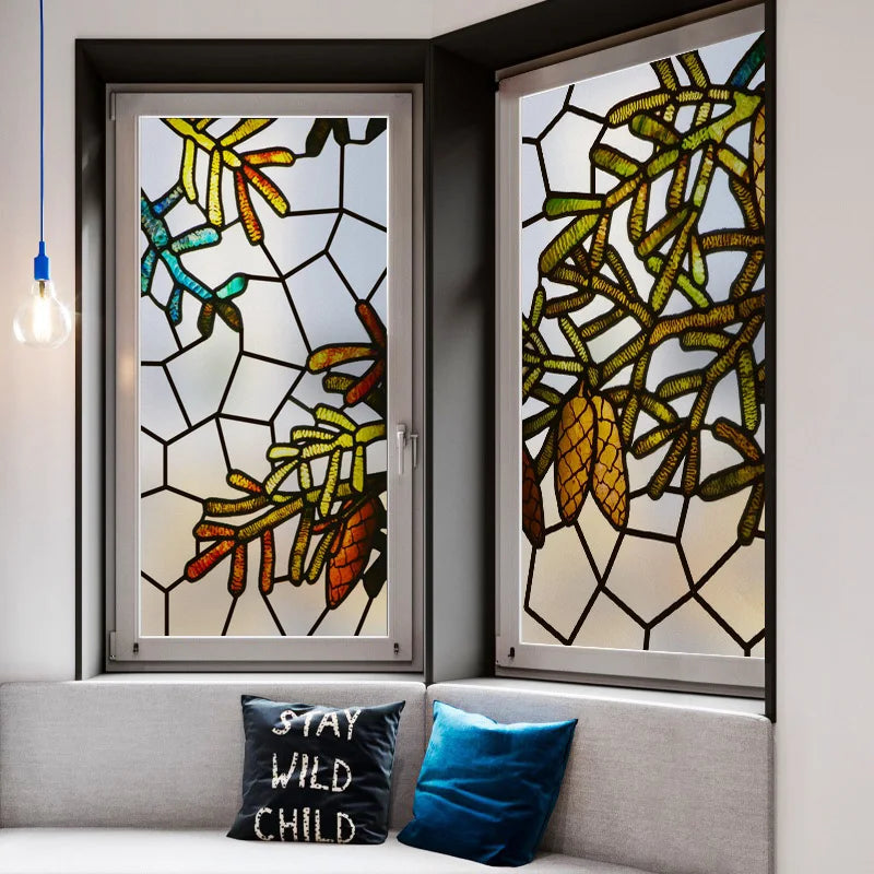 Custom size 3D Matte Window Film Stained Glass Decorative Uv Sticker Privacy Frosted Static Cling Decal for Glass Door Tree