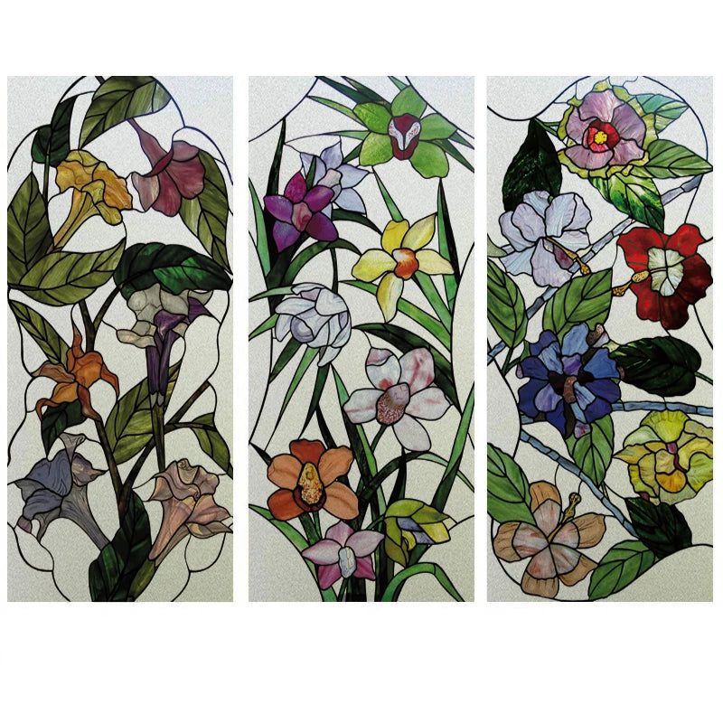Frosted Privacy Window Film Stained Glass Film Retro European Church Style Colorful Window Stickers Shower Bathroom Glass Film