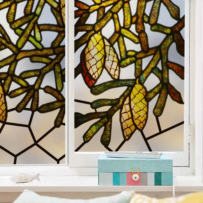 Custom size 3D Matte Window Film Stained Glass Decorative Uv Sticker Privacy Frosted Static Cling Decal for Glass Door Tree
