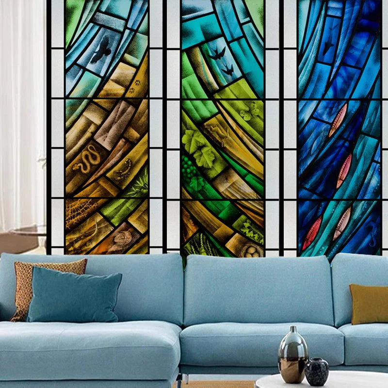 Custom size Stained Glass Window Film Retro Stickers Static Cling For Kitchen Bathroom Bedroom Glass Sliding Door Home Decor