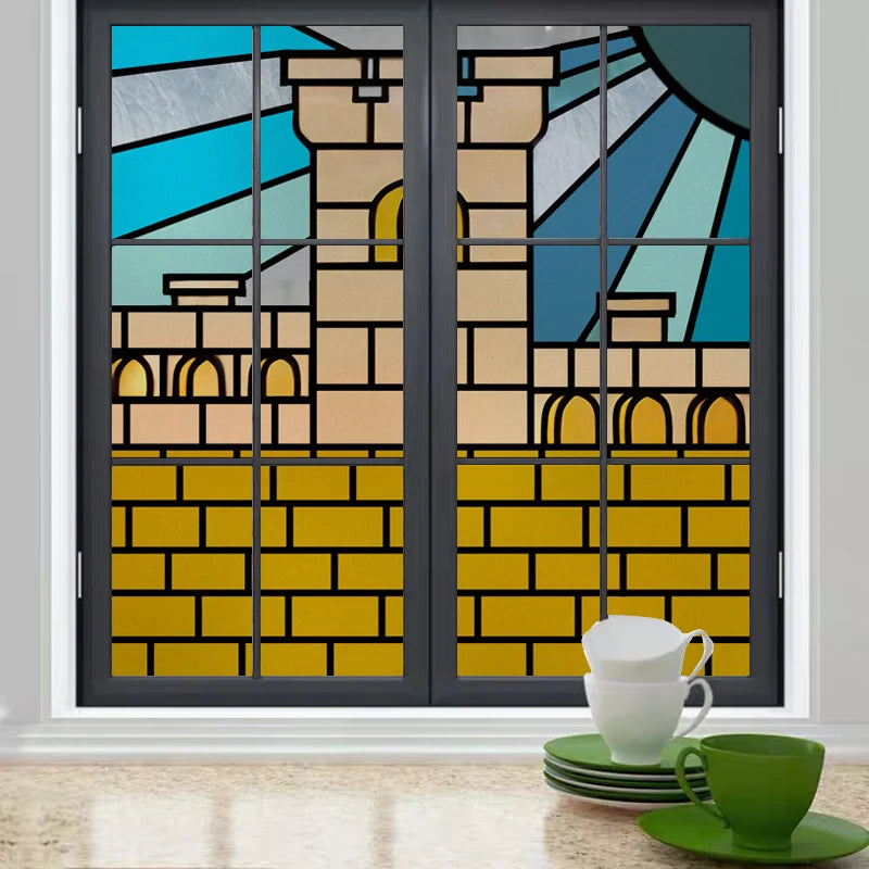 Custom size Window Film Stained Glass Films Square Window Sticker Retro Church Frosted Static Cling Home Decor for Glass Door
