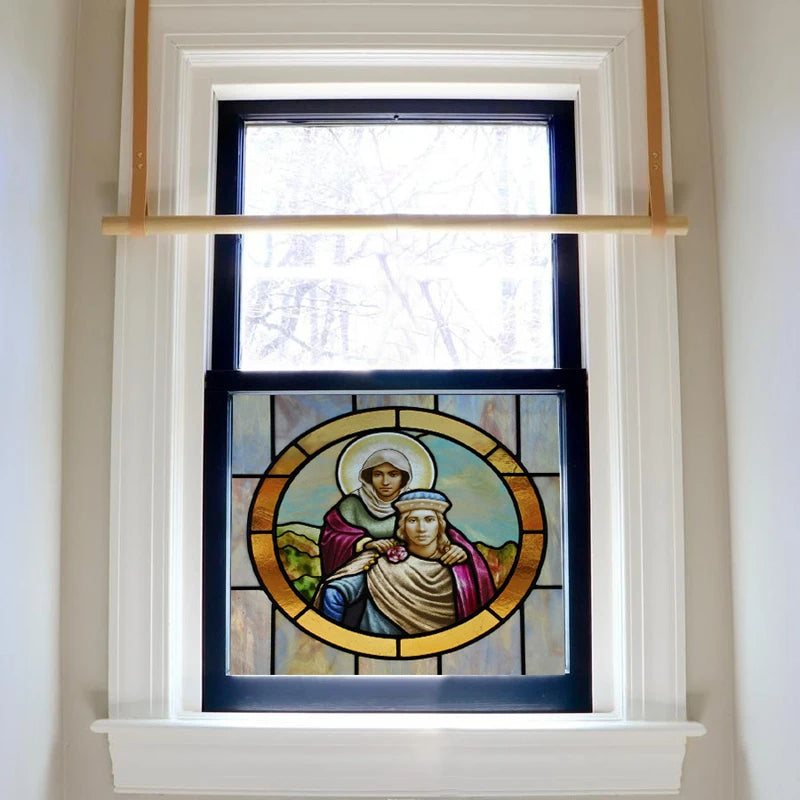 Custom Frosted Stained Glass Window Film,PVC Static Cling Films,Patron Saint of Catholic Church Decor Foil Stickers