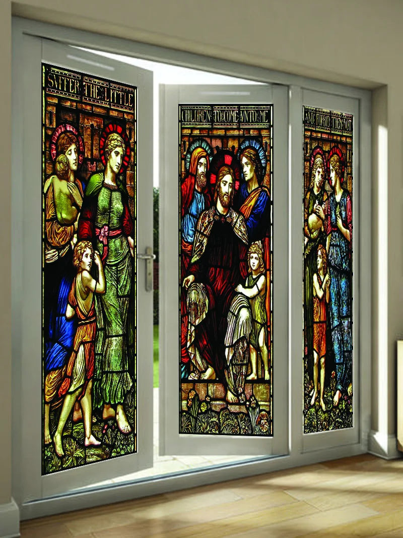 Stained Glass Films, Frosted Sticker,Self Adhesive/Static Cling Privacy Church Home Decor,Children being Blessed