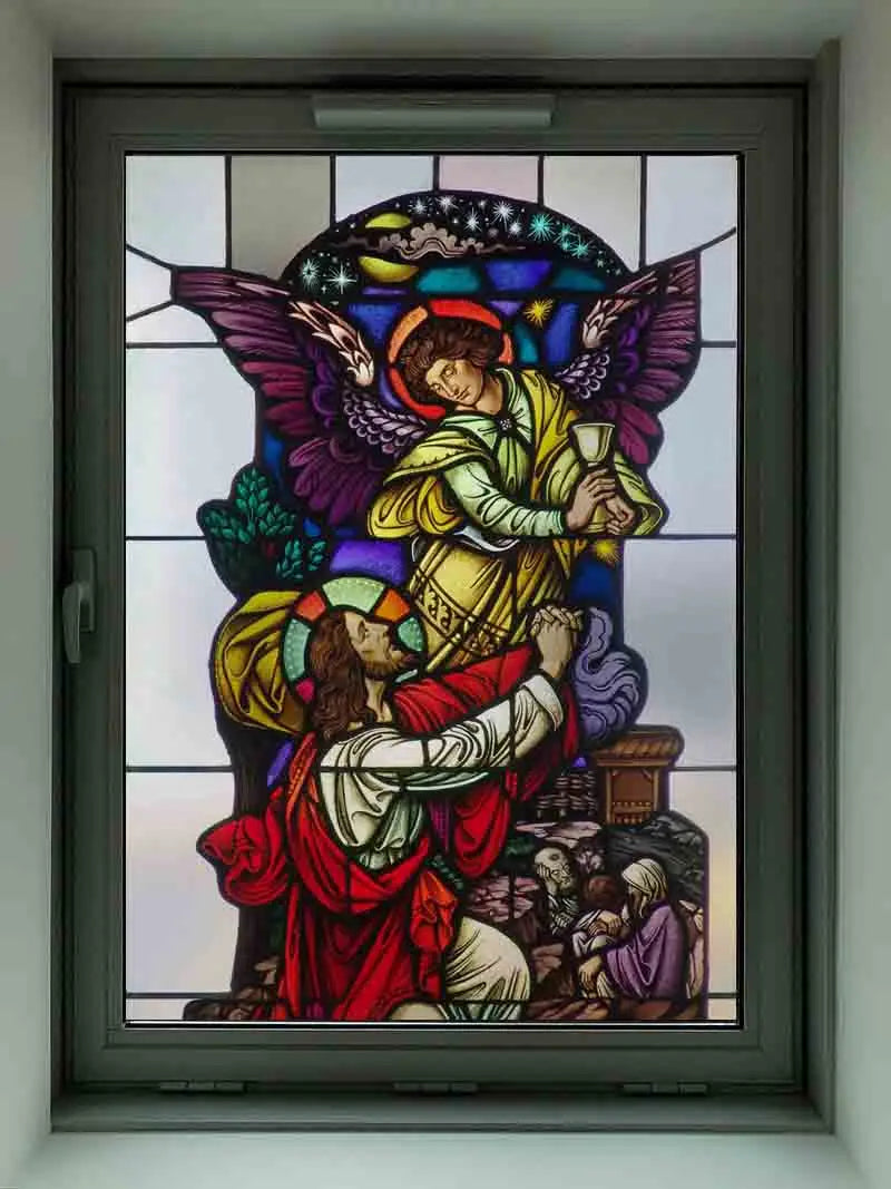 Decorative self adhesive/static cling frosted stained continental window film can do custom size Crucifixion of Jesus/Christ