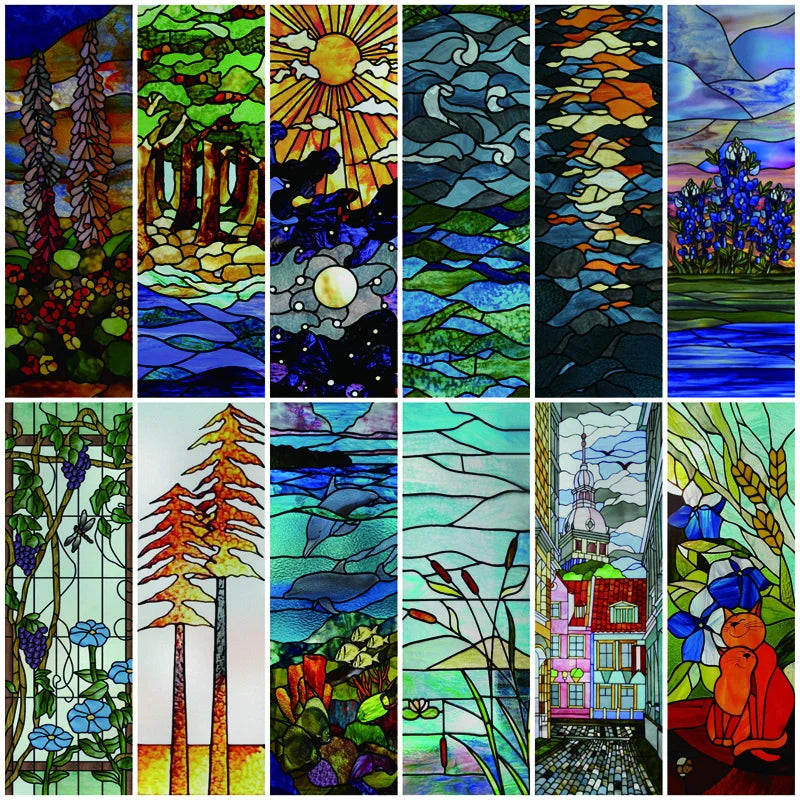 Custom size Window Film Stained Glass Films Frosted Privacy Retro European Church Style Colorful Door Sticker Shower Bathroom