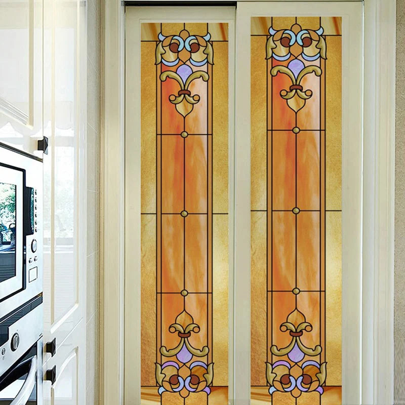 Custom Size Stained Glass Window Film Frosted Privacy Static Cling Retro Prairie Matte Door Sticker Bathroom Office Home Decor