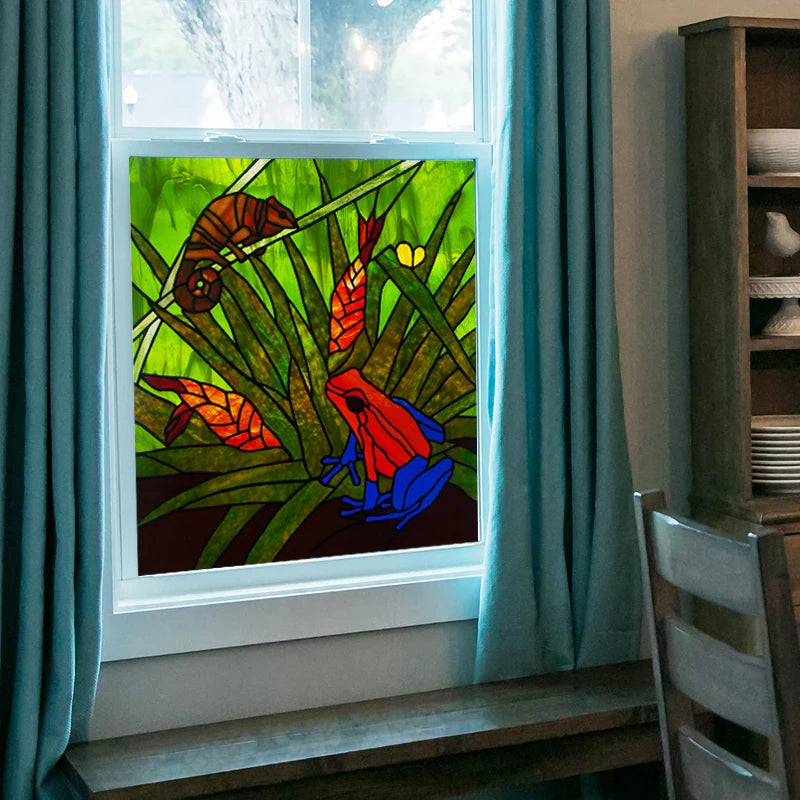 Custom Frosted Stained Glass Window Film,PVC Static Cling Films,Plants, forest animals Home Decor Foil Stickers