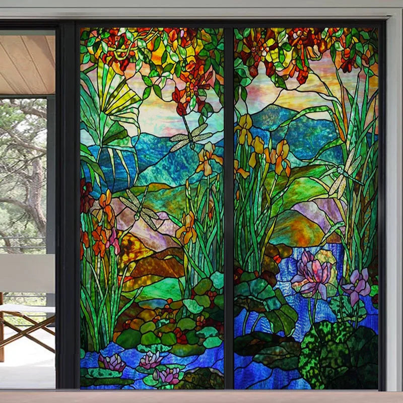 Window Film,Frosted Stained Glass Films,Church Static Cling,Door Sticker,Print SunFlower,Tree,Fruit,Birds,Home Decor Customized