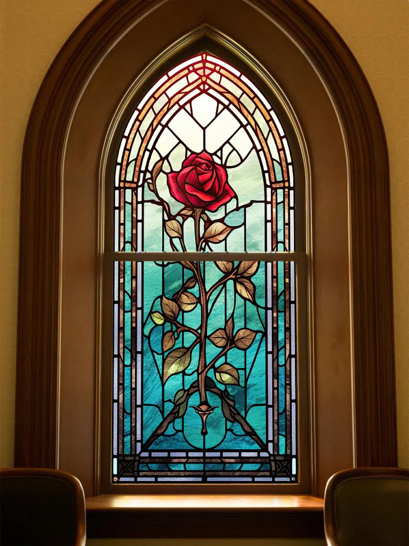Privacy Windows Film Rose Stained Glass Window Door Stickers No Glue Static Cling Decorative Frosted Window Films
