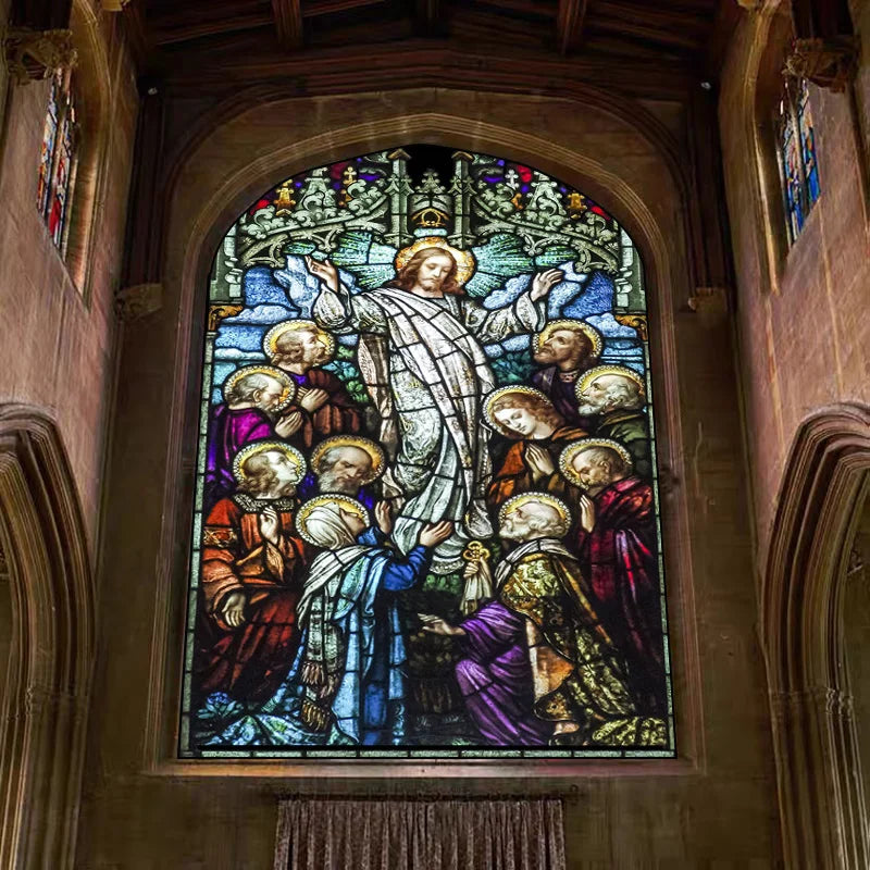 Custom Frosted Stained Glass Window Film,PVC Static Cling ,Church Jesus Christ Blessed Mary Stickers Window Treatment Home Decor