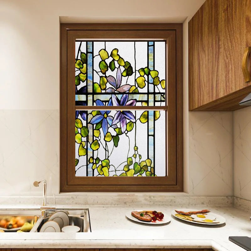 Window Film Frosted Stained Glass Films Print Flowers Static Cling Privacy Door Sticker Kitchen Office Home Decor Customized