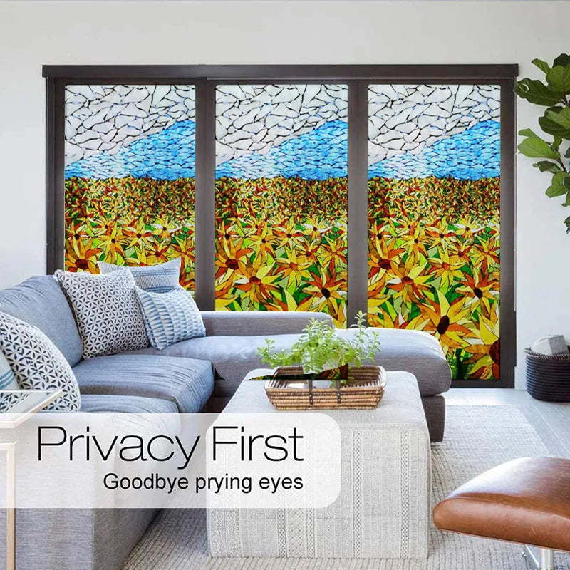 Window Film,Frosted Stained Glass Films,Church Static Cling,Door Sticker,Print SunFlower,Tree,Fruit,Birds,Home Decor Customized