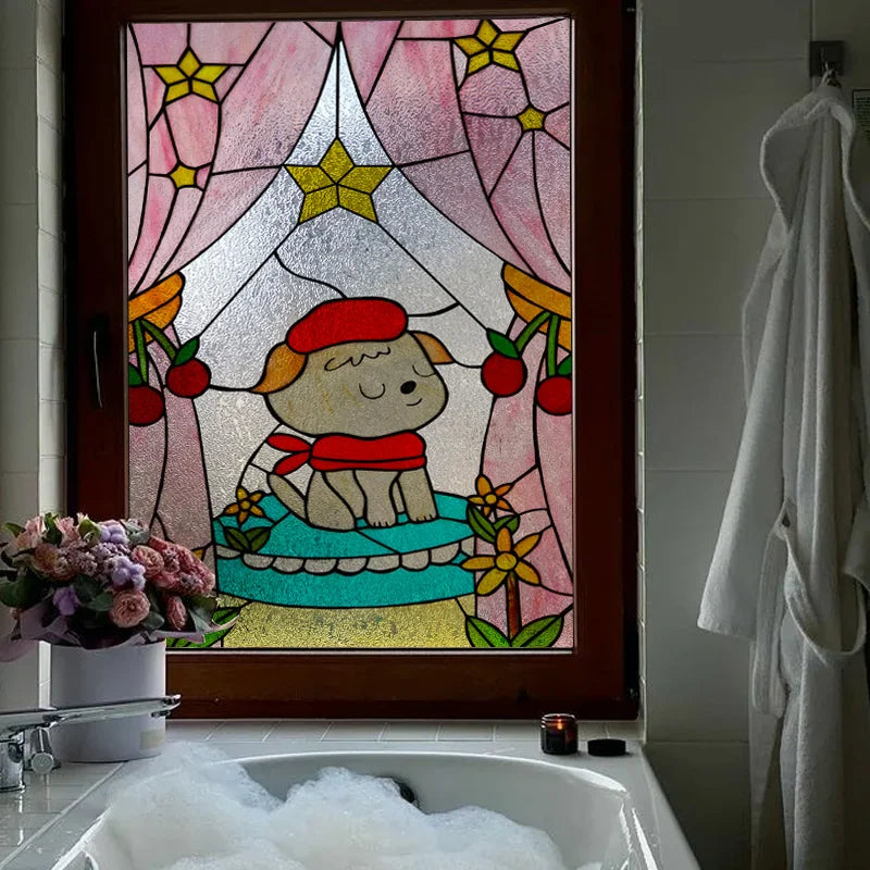 Stained Glass Wndow Film Frosted Glass Sticker Forest Custom Size Castle Cartoon For Kids Room Door Light Box Poster Home Decor