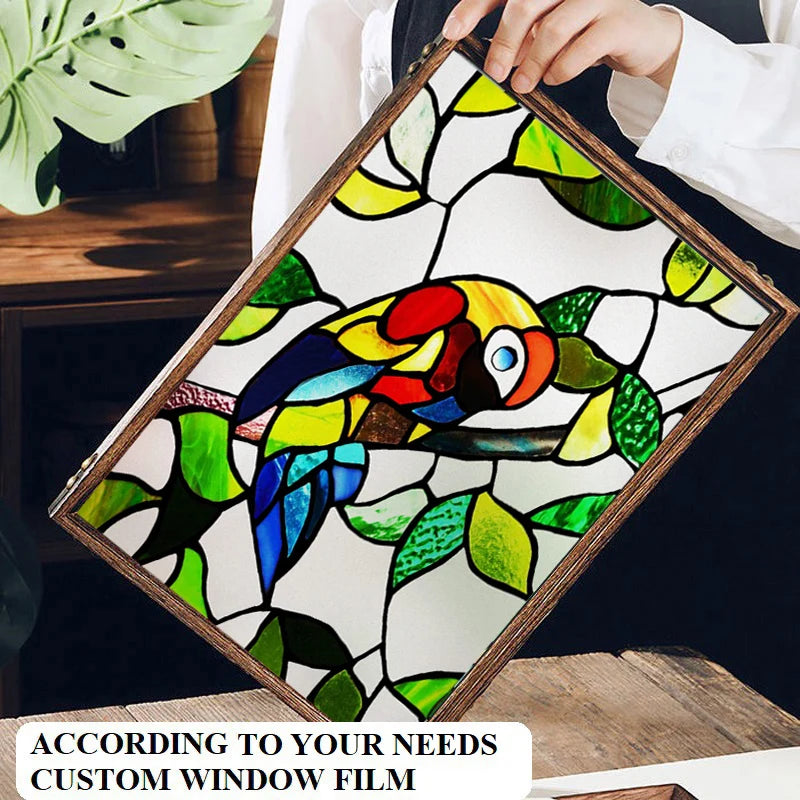 Stained Glass Wndow Film Frosted Glass Sticker Forest Custom Size Animals Plants For Kids Room Door Light Box Poster Home Decor