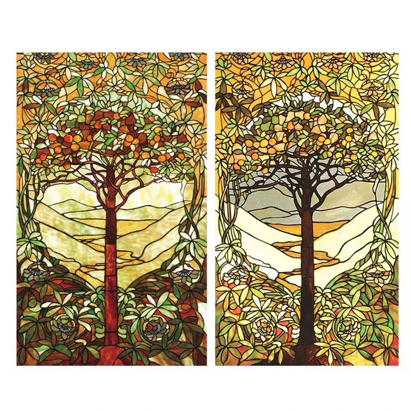 Frosted Privacy Window Film Stained Glass Film Retro European Church Style Colorful Window Stickers Shower Bathroom Glass Film