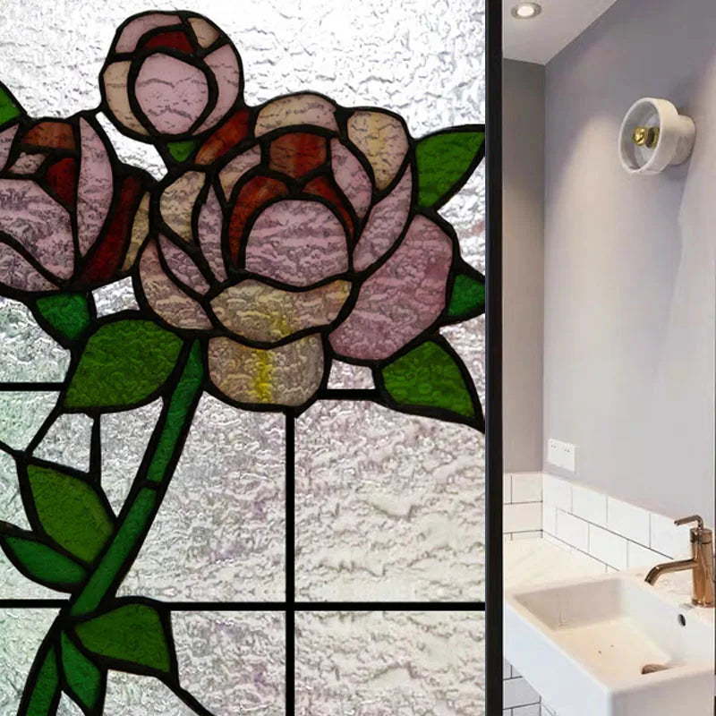 Window Film Frosted Stained Glass Films Customized Flower Rose Static Cling Sticker,Home Decor Foil Window Treatment