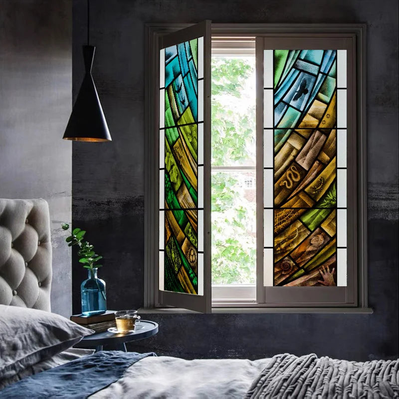 Custom size Stained Glass Window Film Retro Stickers Static Cling For Kitchen Bathroom Bedroom Glass Sliding Door Home Decor